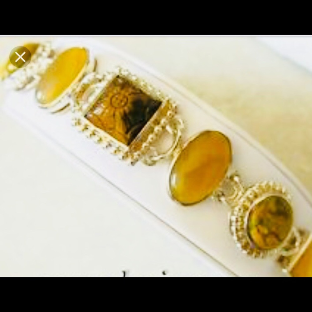 Sterling Silver Bracelet W/ Yellow Gemstones